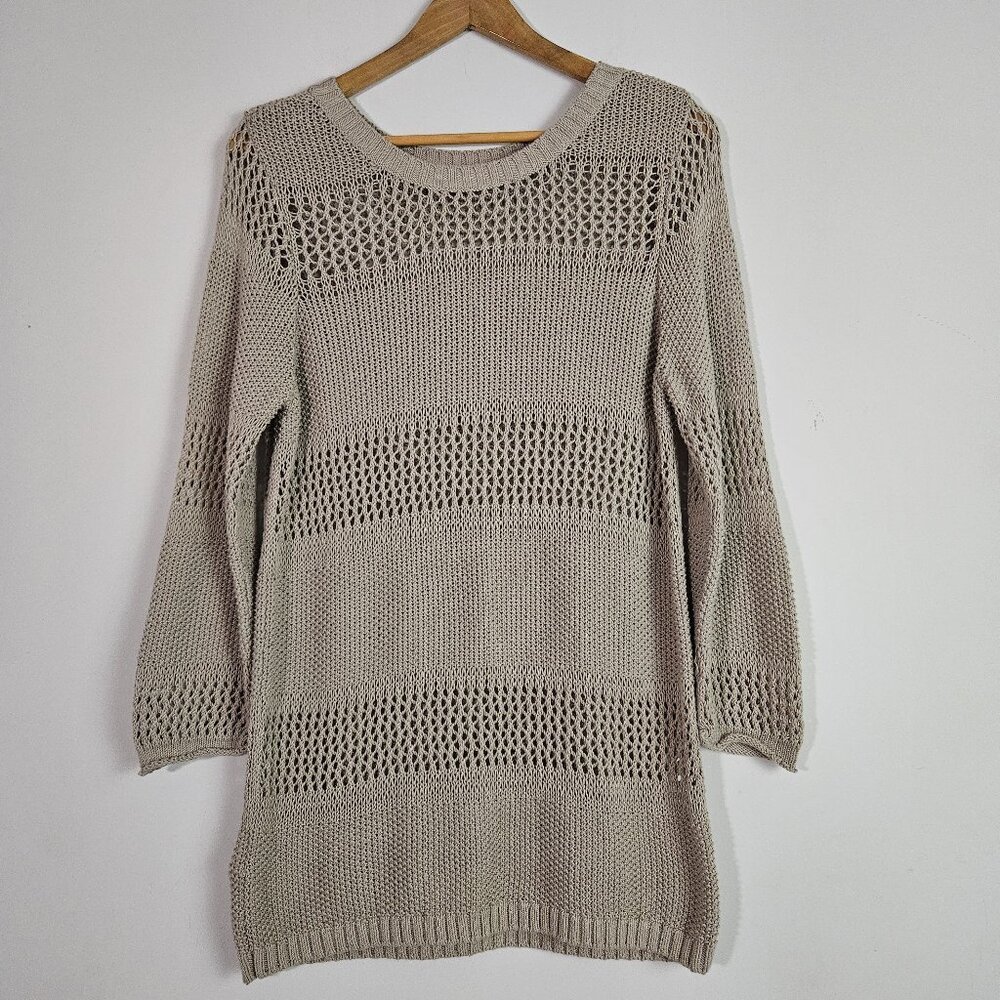 Tommy Bahama Knit Sweater Tunic Cover Up Medium Tan Beach Coastal Swim Nautical